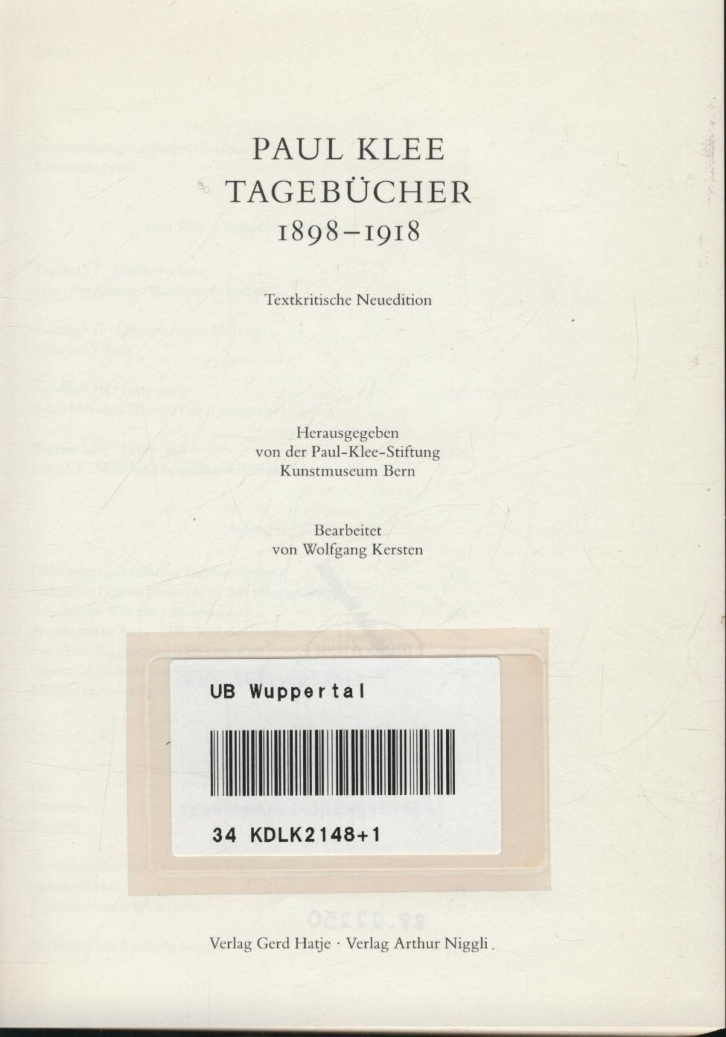 Tagebucher von Paul Klee 1898-1918: Very Good Hardcover